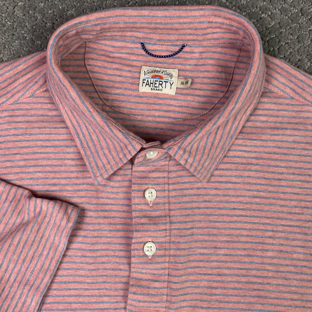 Faherty Movement Polo Shirt XL Red Silver Stripe Striped Golf Short Sleeve Soft